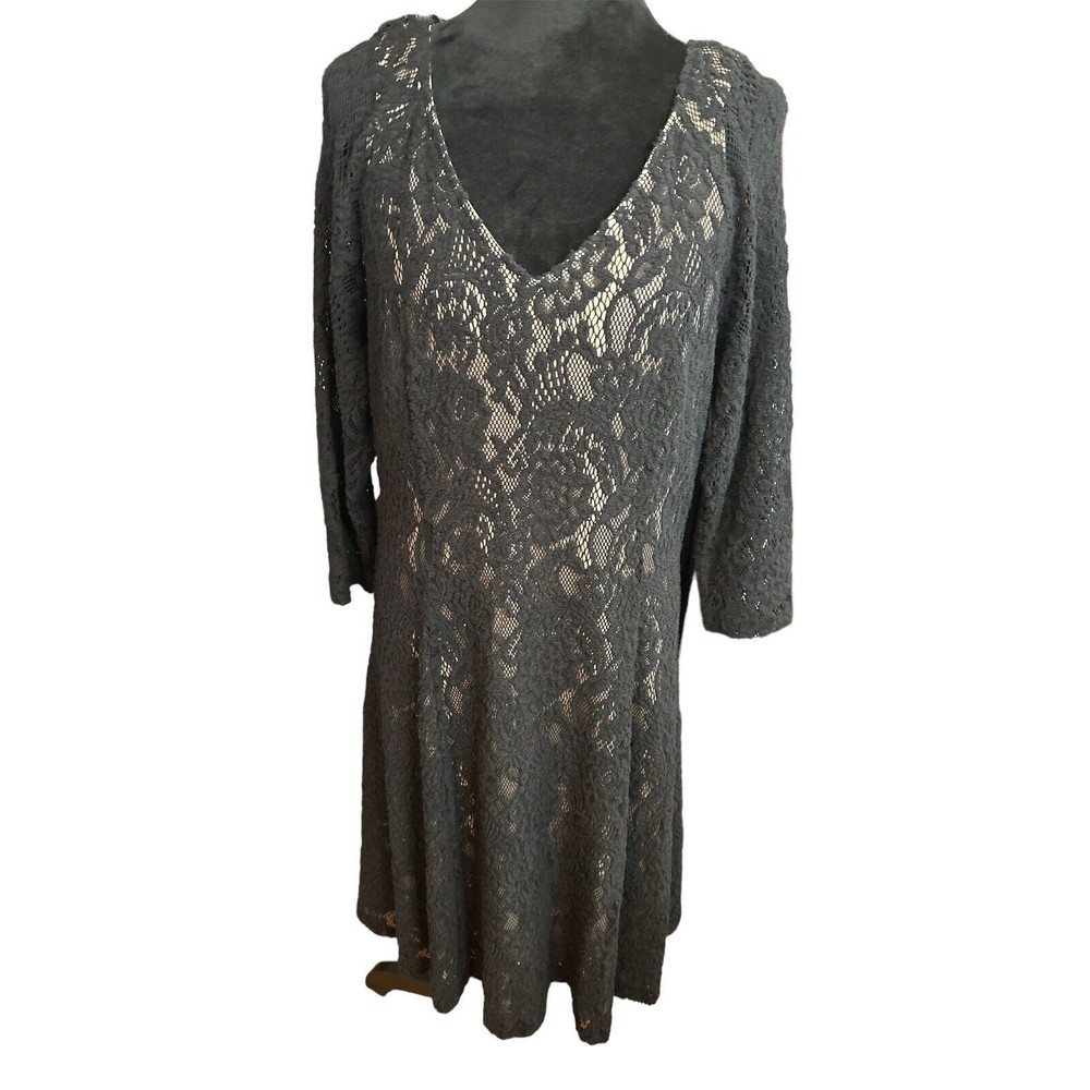 NYDJ Black Lace Dress Size 16 Holday Party 3/4 sleeves